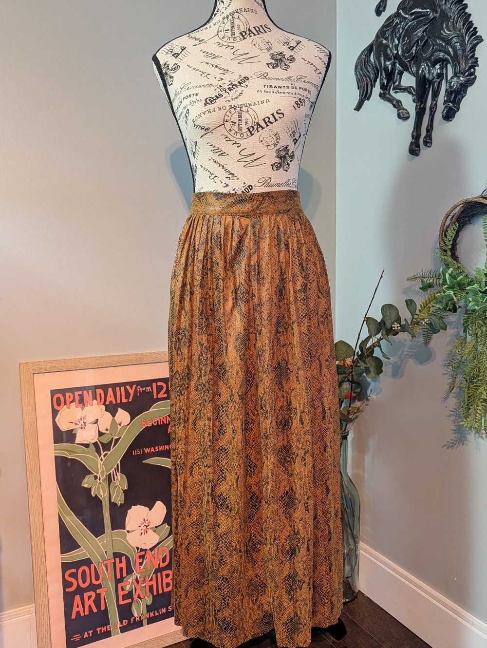 ZARA Women's Brown Snake-Print Maxi Skirt Size medium
